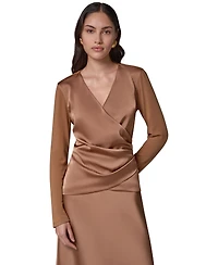 Donna Karan New York Women's Satin Long-Sleeve Wrap Top