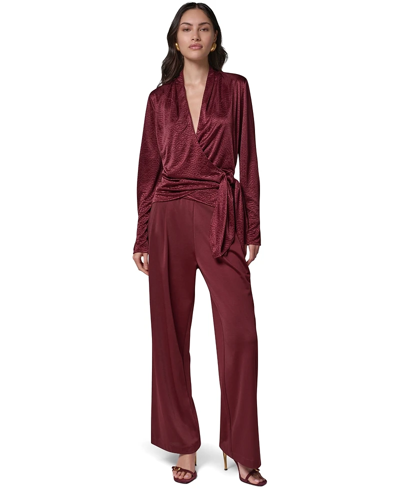 Donna Karan New York Women's Long-Sleeve Crinkled V-Neck Blouse