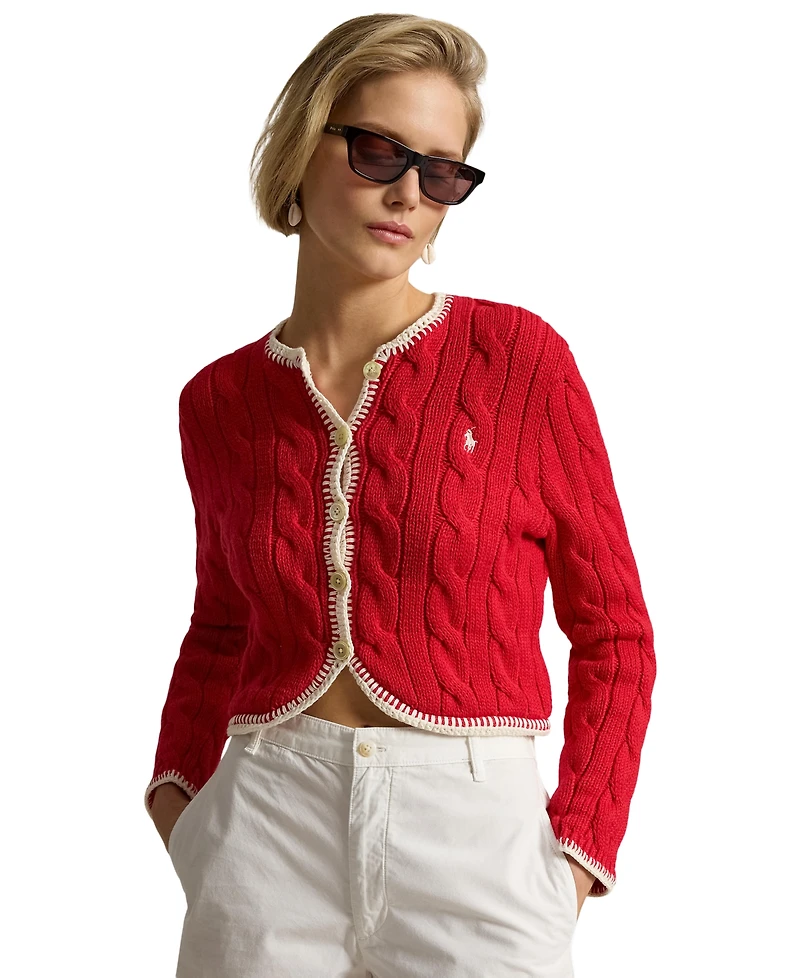 Polo Ralph Lauren Women's Crewneck Buttoned Placket Cropped Cardigan