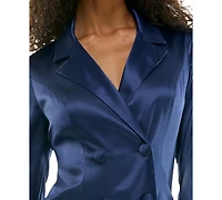City Studios Juniors' Double-Breasted Long-Sleeve Satin Blazer Dress