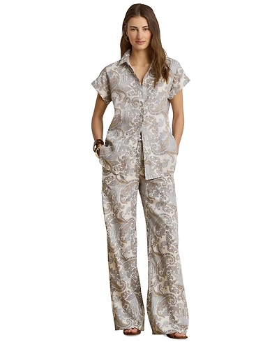 Lauren Ralph Women's Linen Mid-Rise Wide-Leg Pants