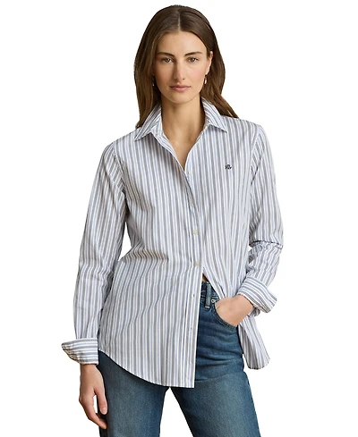 Lauren Ralph Women's Point Collar Striped Broadcloth Shirt