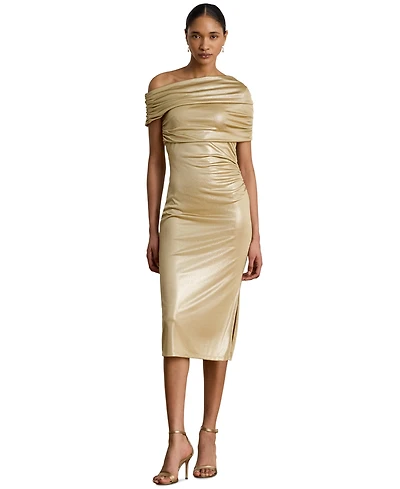 Lauren Ralph Metallic Off-the-Shoulder Cocktail Dress