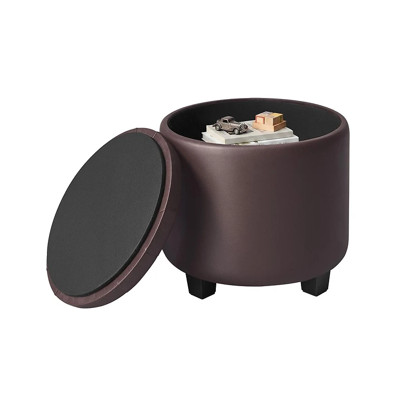 SongmicsHome Round Ottoman, Ottoman with Storage, Foot Rest with Legs, Synthetic Leather, for Living Room, Bedroom