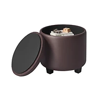 SongmicsHome Round Ottoman, Ottoman with Storage, Foot Rest with Legs, Synthetic Leather, for Living Room, Bedroom