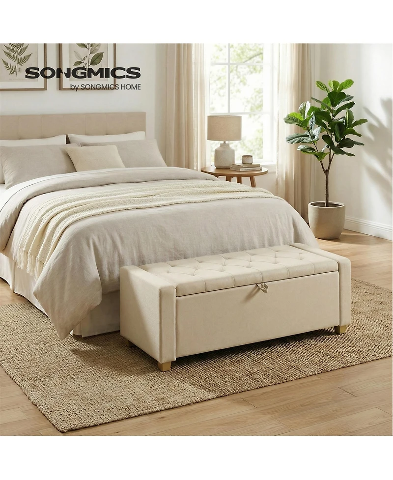 SongmicsHome Storage Chest Bench with Legs, Ottoman, End of Bed Safety Hinges, Linen-Look Fabric