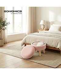 SongmicsHome Round Ottoman, Foot Rest with Wood Legs, Small Table, for Hallway, Living Room, Teddy Fleece
