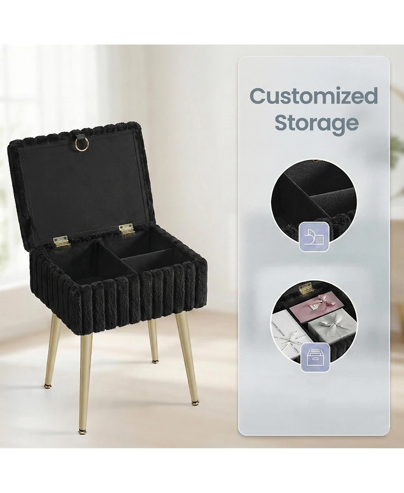 SongmicsHome Vanity Stool with Storage, Plush Makeup Chair Ottoman with Metal Legs