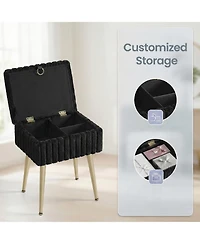SongmicsHome Vanity Stool with Storage, Plush Makeup Chair Ottoman with Metal Legs
