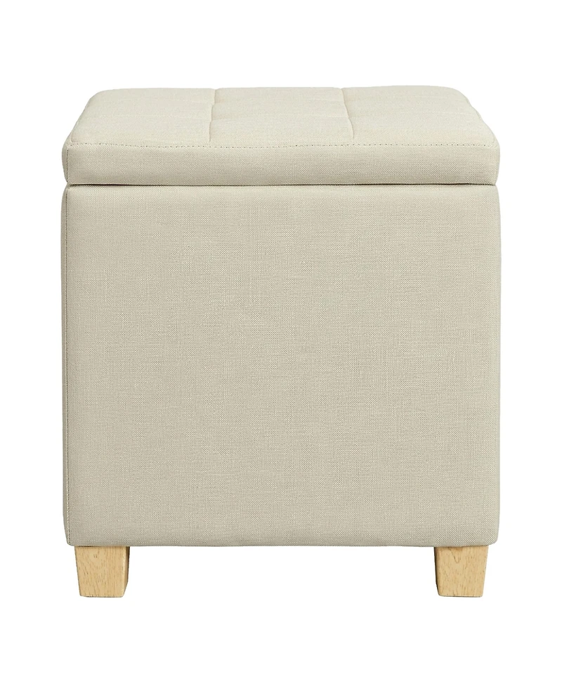 SongmicsHome Ottoman Cube with Hinged Lid, Storage Ottoman, Foot Stool Footrest, Linen-Look Fabric