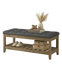SongmicsHome Upholstered End of Bed Bench, Storage Ottoman with Solid Wood Frame, Window Seat, for Living Room, Bedroom