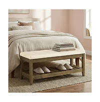 SongmicsHome Upholstered End of Bed Bench, Storage Ottoman with Solid Wood Frame, Window Seat, for Living Room, Bedroom