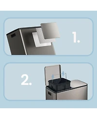 SongmicsHome Dual Compartment Pedal Bin, Stainless Steel Kitchen Recycling Bin with Removable Buckets, Soft Close Lid
