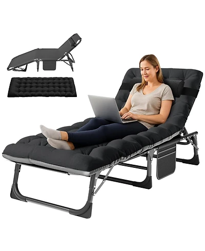Mooncool Sleeping Cots Folding Chaise Lounge Chairs 5-Position Outdoor for Beach Lawn Camping Pool