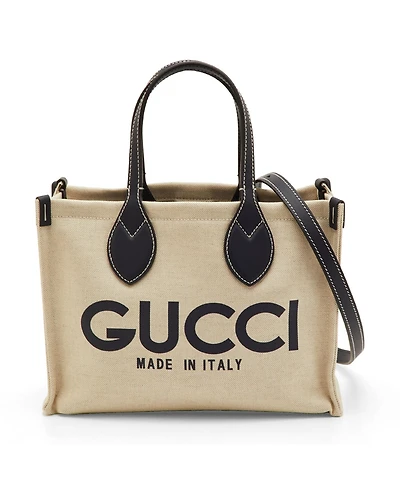 Pre-Owned Gucci Women's Small Logo Print Canvas and Leather Tote
