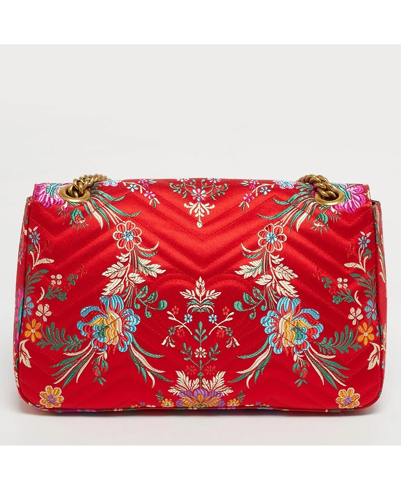 Pre-Owned Gucci Women's Gg Marmont Medium Embroidered Satin Shoulder Bag