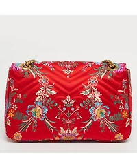 Pre-Owned Gucci Women's Gg Marmont Medium Embroidered Satin Shoulder Bag