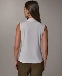 Donna Karan New York Women's Sleeveless V-Neck Satin Blouse