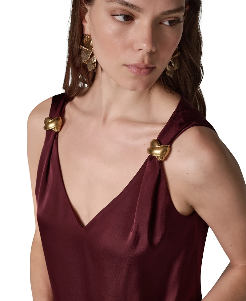 Donna Karan New York Women's Sleeveless V-Neck Satin Blouse