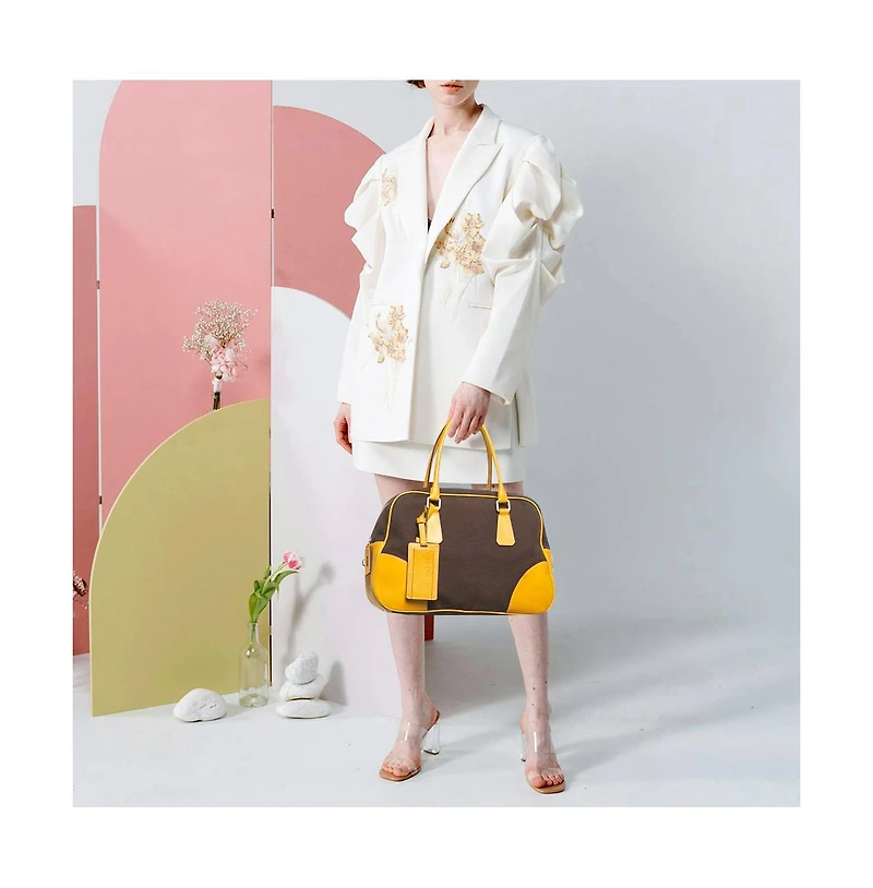 Pre-Owned Prada Women's Two-Tone Canvas and Leather Bowler Bag