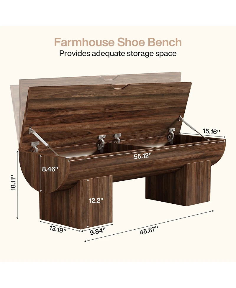 Tribesigns Storage Bench with Safety Hinges, 55''Farmhouse Shoe