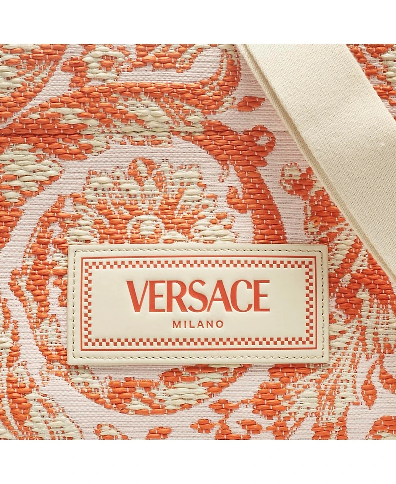 Pre-Owned Versace Women's Small Barocco Athena Raffia and Canvas Tote Bag