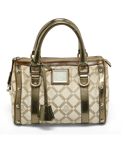 Pre-Owned Versace Snap Out Of It Small Greca Print and Leather Satchel