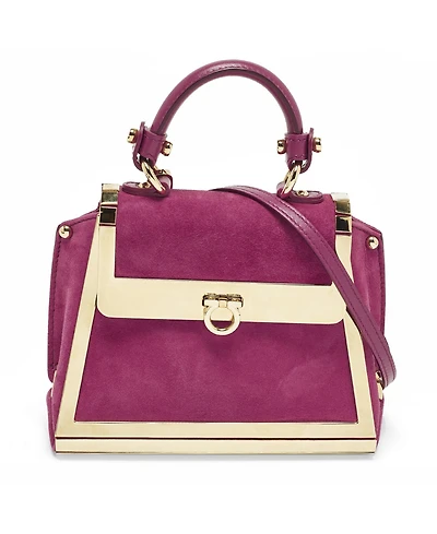 Pre-Owned Salvatore Ferragamo Sofia Mini Suede and Metal Top Handle Bag