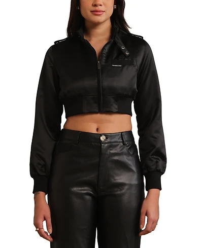 Members Only Women's Iconic Racer Cropped Satin Jacket