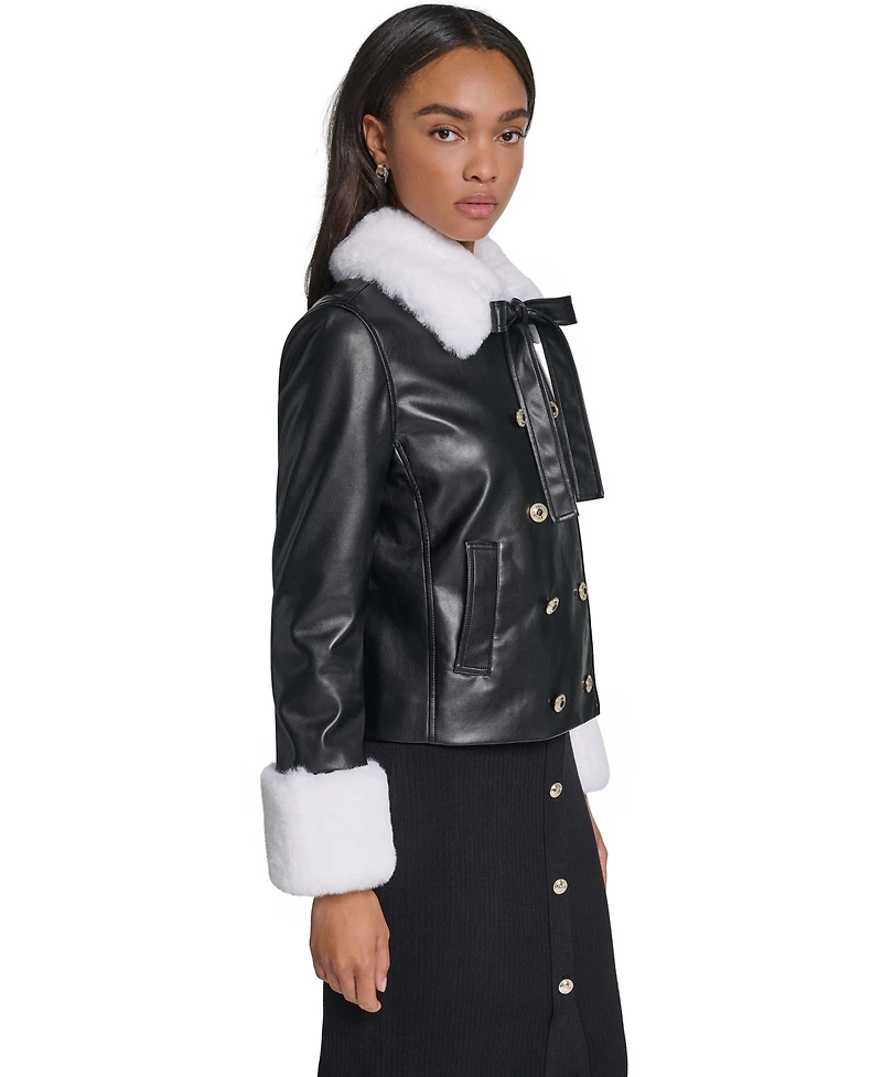 Karl Lagerfeld Paris Women's Faux Fur Collar Double-Breasted Jacket
