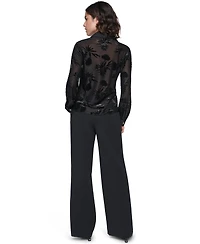 Karl Lagerfeld Paris Women's Long-Sleeve Collared Burnout-Floral Blouse