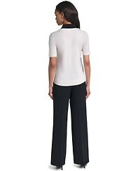 Karl Lagerfeld Paris Women's Merino Wool-Blend Short-Sleeve V-Neck Sweater