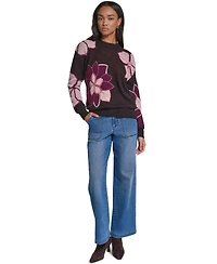 Karl Lagerfeld Paris Women's Big Flowers Floral-Print Sequin Embellished Sweater