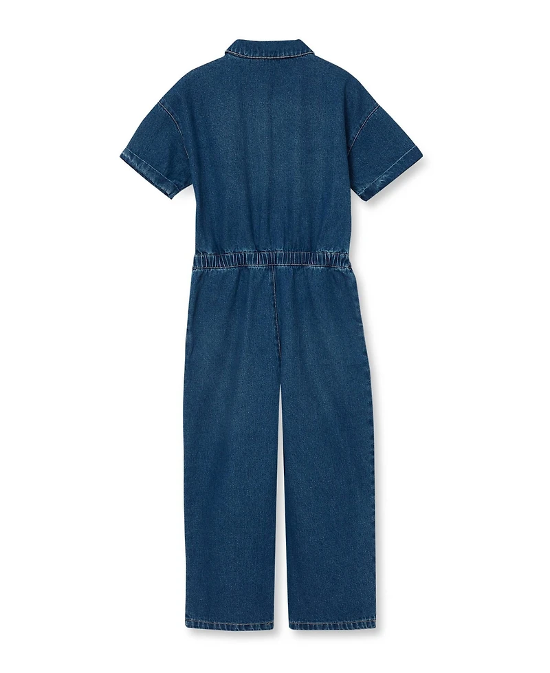 Lands' End Girls Short Sleeve Denim Jumpsuit