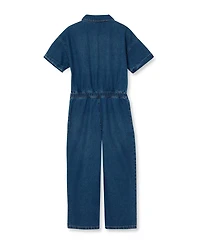 Lands' End Girls Short Sleeve Denim Jumpsuit