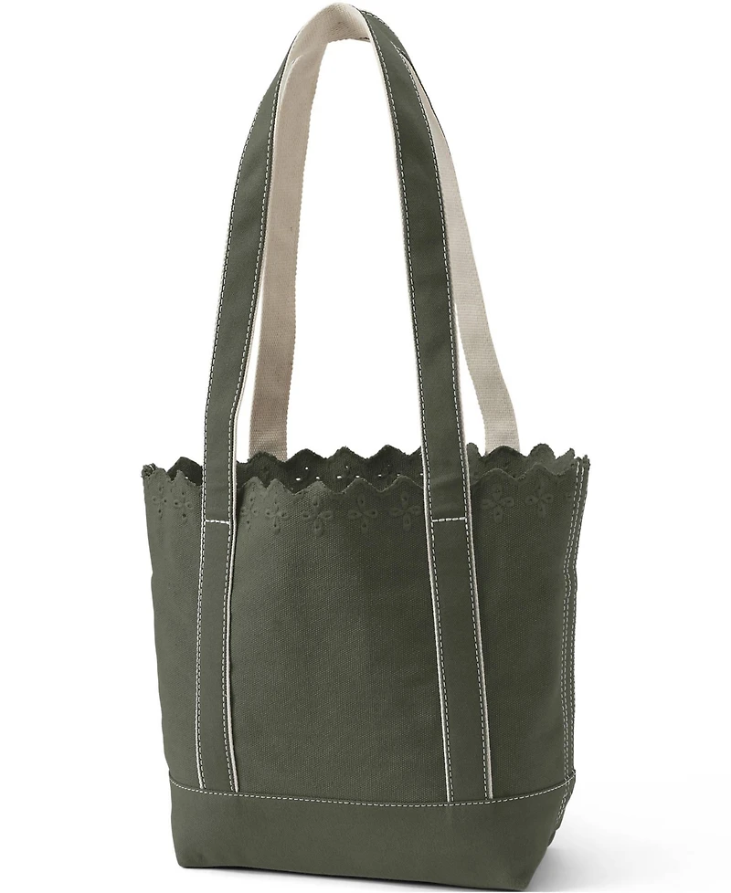 Lands' End Medium Eyelet Canvas Long Handle Open Top Tote