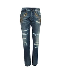 Pre-Owned Dolce & Gabbana Women's Ripped Denim Crystal Embellished Jeans