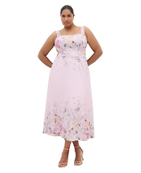 City Chic Plus Chelsea Floral-Print Scallop-Trim Square Neck Maxi Dress