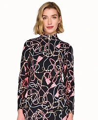G Lifestyle Clothing Women's Golf Mock-Neck Quarter-Zip Long-Sleeve Mesh Top
