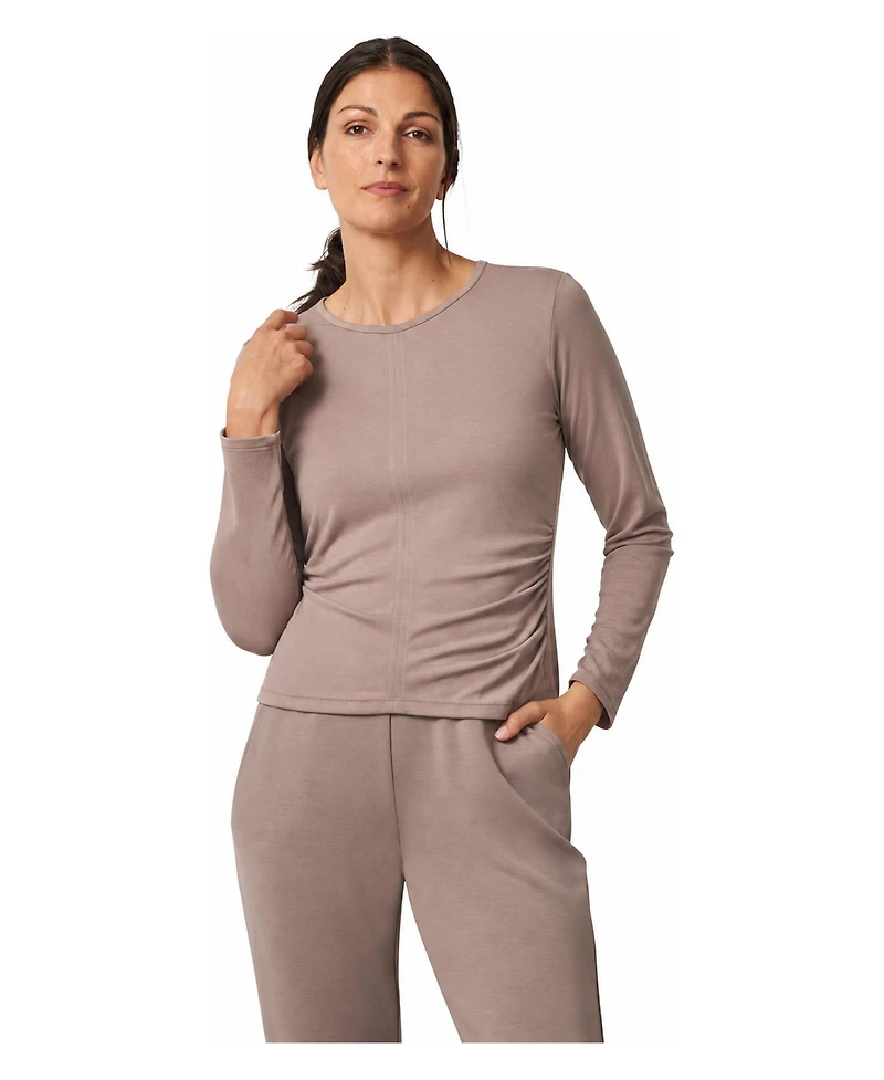 Cable & Gauge Women's Side Shirred Crew Neck Top