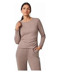 Cable & Gauge Women's Side Shirred Crew Neck Top