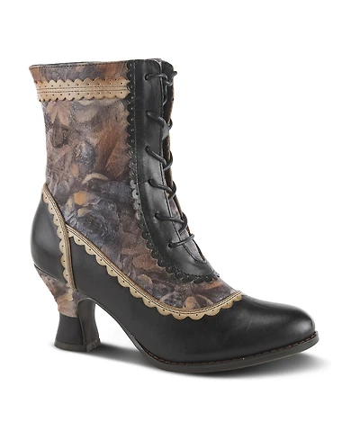 L'Artiste Women's Spring Step Bewitch-Floral Lace-Up Bootie with Painted Vamp