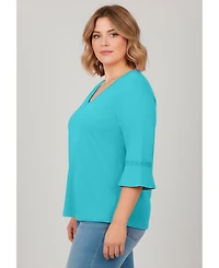 Avenue Plus Crochet Trim Ruffle Sleeve Women's Top