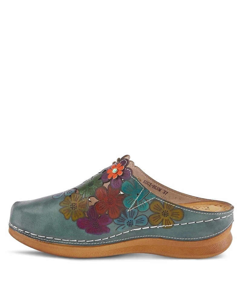 L'Artiste Women's Spring Step Augi Open Back Clog with Hand-Painted Leather