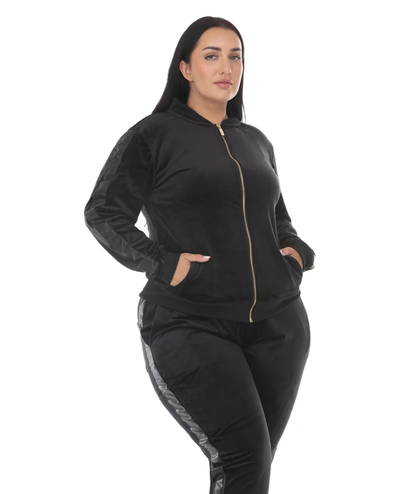 White Mark Plus Full-Zip Ribbed Velour Side-Stripe Top and Joggers, 2-Piece Set