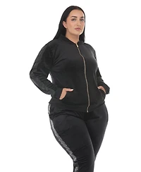 White Mark Plus Full-Zip Ribbed Velour Side-Stripe Top and Joggers, 2-Piece Set