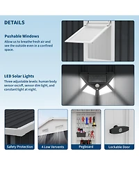 10 x Ft Outdoor Storage Shed with Window, Pegboard and Solar Light, Metal Tool for Garden, Backyard, Patio