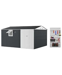 10 x Ft Outdoor Storage Shed with Window, Pegboard and Solar Light, Metal Tool for Garden, Backyard, Patio