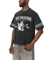 True Religion Men's Washed Heavyweight Boxy World Tour Logo T-Shirt