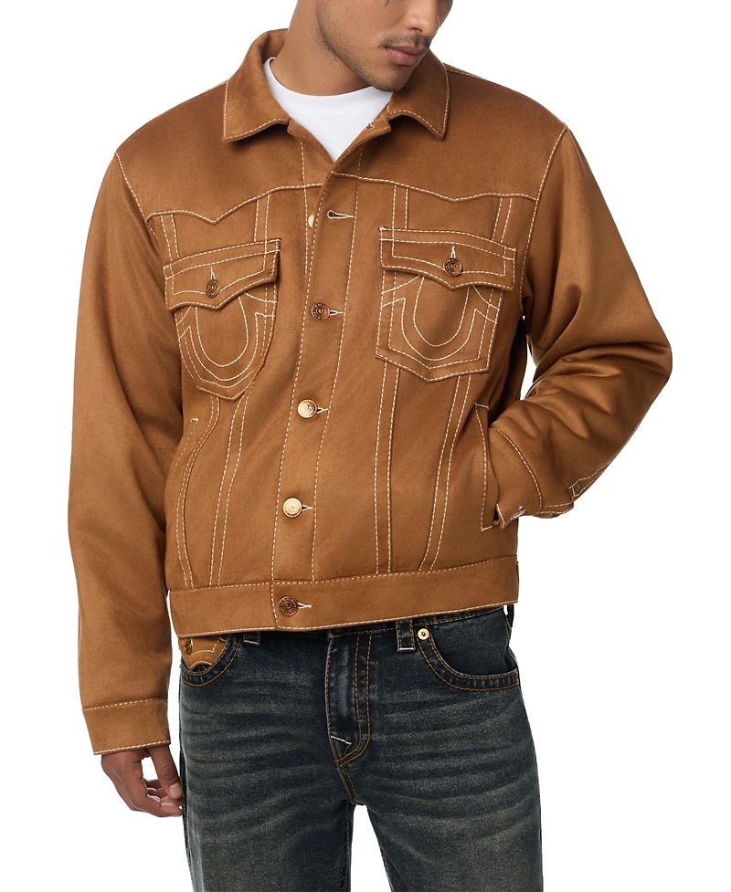 True Religion Men's Jimmy Oversized Suede Trucker Jacket